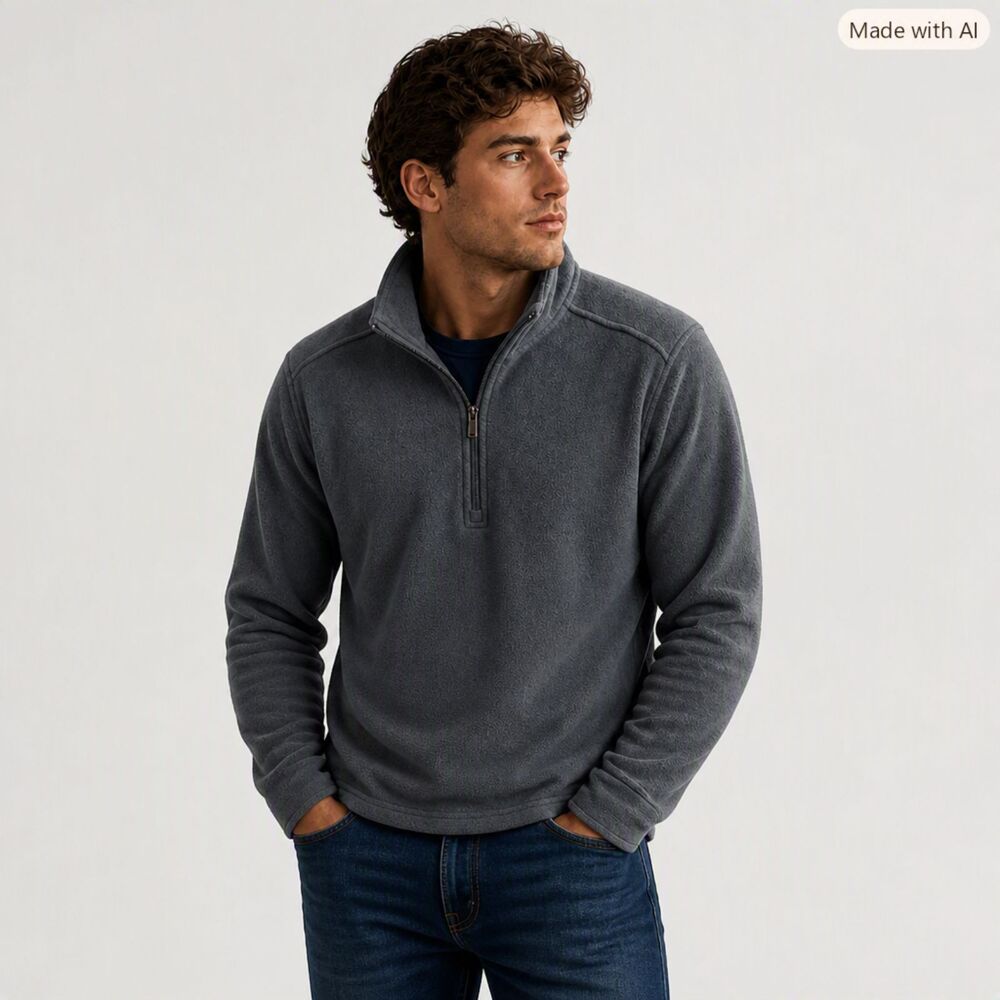 Lands’ End Men’s Gray Quarter‑Zip Fleece Pullover Size L